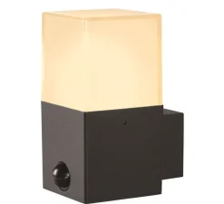Applique*SLV Applique murale d'extérieur, Grafit E27 Square Sensor, anthracite, IP44, L12cm, H17cm - anthracite et blanc