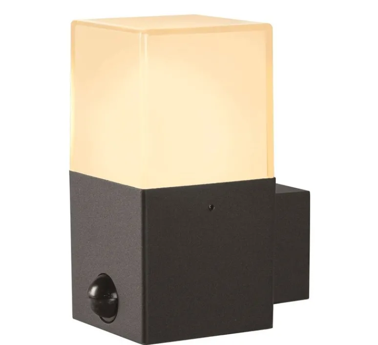 Applique*SLV Applique murale d'extérieur, Grafit E27 Square Sensor, anthracite, IP44, L12cm, H17cm - anthracite et blanc