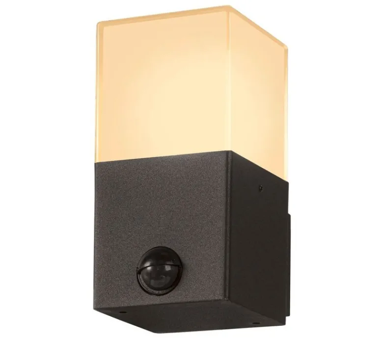 Applique*SLV Applique murale d'extérieur, Grafit E27 Square Sensor, anthracite, IP44, L12cm, H17cm - anthracite et blanc