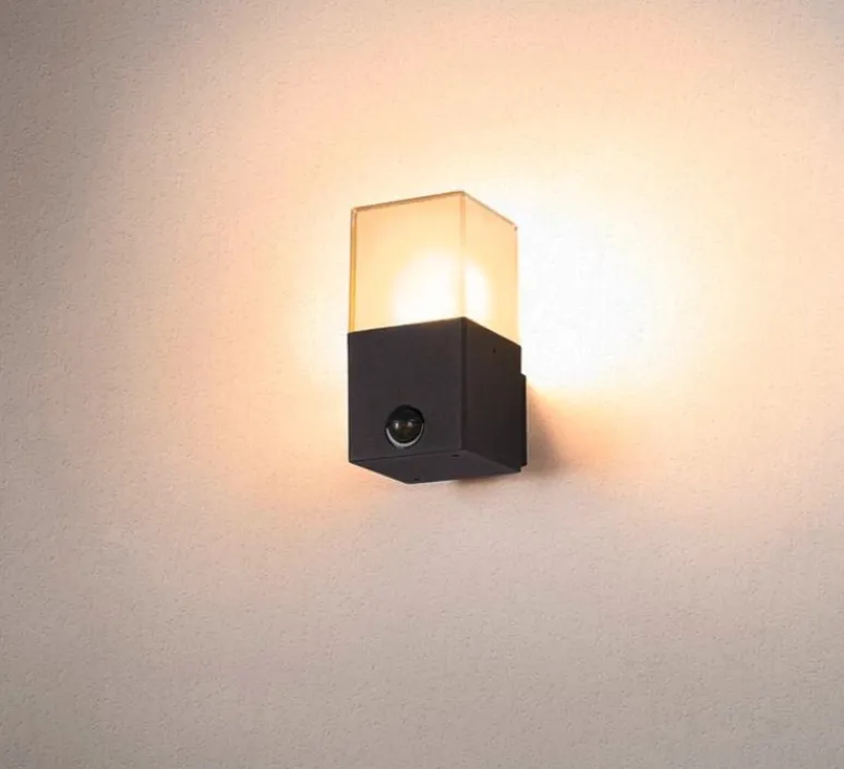 Applique*SLV Applique murale d'extérieur, Grafit E27 Square Sensor, anthracite, IP44, L12cm, H17cm - anthracite et blanc