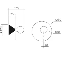 Applique murale, Disc and Sphere Asymmetrical, laiton, base noire, Ø23cm, H23cm - Atelier Areti
