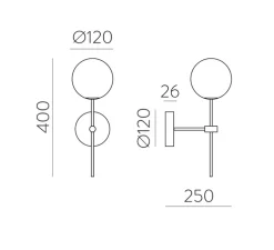 Applique murale, Doris, noir, IP44, L12cm, H40cm - ACB