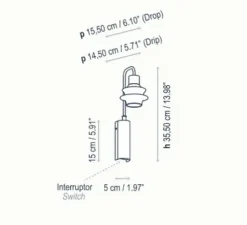 Applique murale, Drip A/02, verre bleu, LED, 2700K, 345 lm, L8,5cm, H35,5cm - Bover
