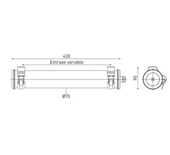 Applique*Sammode Applique murale, Elgar Push, , IP67, LED, dim, 2700K, 275 lm, L45cm, Ø7cm - acier et argent