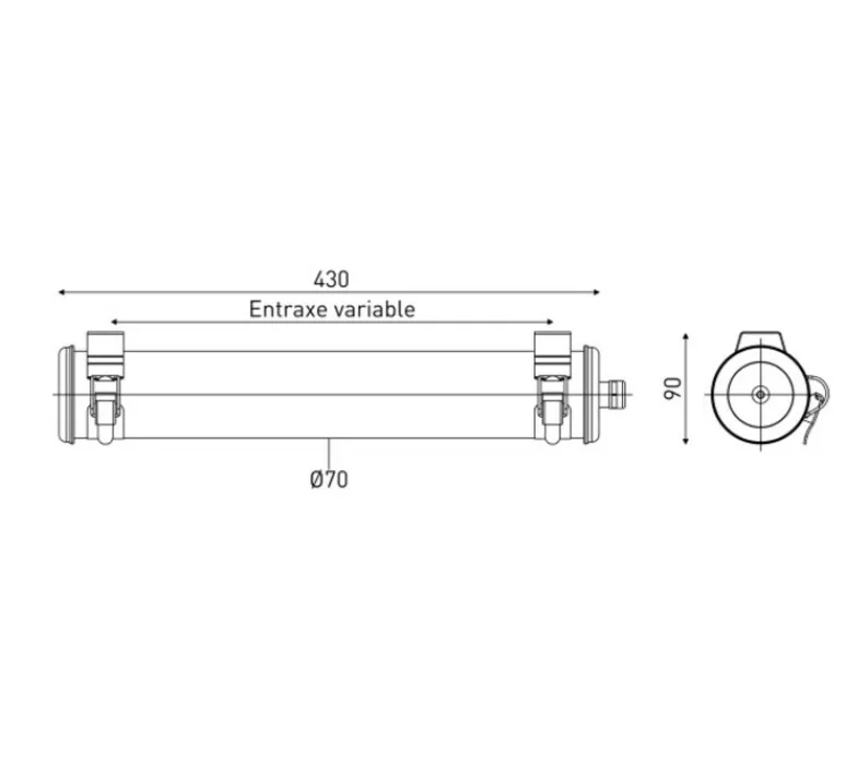 Applique*Sammode Applique murale, Elgar Push, , IP67, LED, dim, 2700K, 275 lm, L45cm, Ø7cm - acier et argent