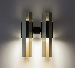 Applique murale, Excalibur Double 559.42, noir, laiton, IP40, LED, dim, 2700K, 2400 lm, L32cm, H45cm - Tooy