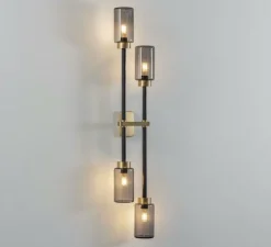 Applique murale, Farol, gris fumé, laiton, noir, LED, L7cm, H79cm - Bert Frank