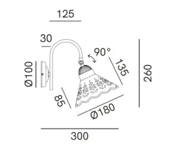 Applique*Il Fanale Applique murale, Fior Di Pizzo 19, , L18cm, H26cm - laiton vieilli, porcelaine blanche