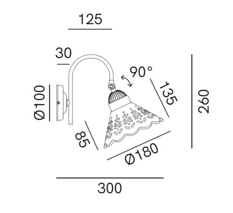 Applique*Il Fanale Applique murale, Fior Di Pizzo 19, , L18cm, H26cm - laiton vieilli, porcelaine blanche