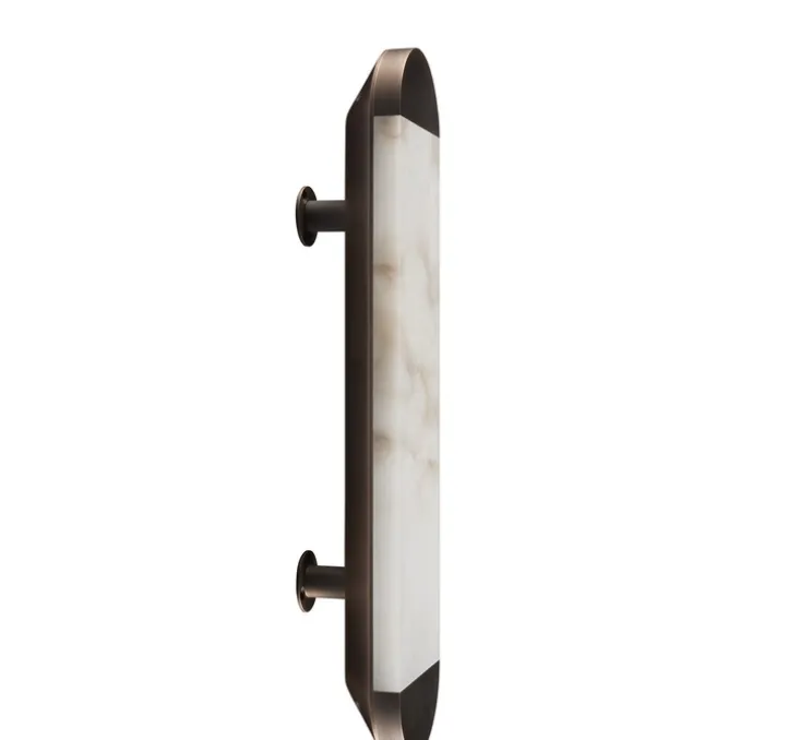 Applique murale, Ghost 570, Albâtre veines marron, Bronze moyen, IP44, LED, dim, 2700K, 700 lm, L12,6cm, H57cm - Entrelacs