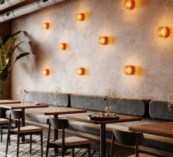 Applique*Wever&Ducré Applique murale, Hajo 1.0, , IP44, LED, dim, 2700K, 430 lm, Ø12,4cm, H8cm - base blanc, verre ambré