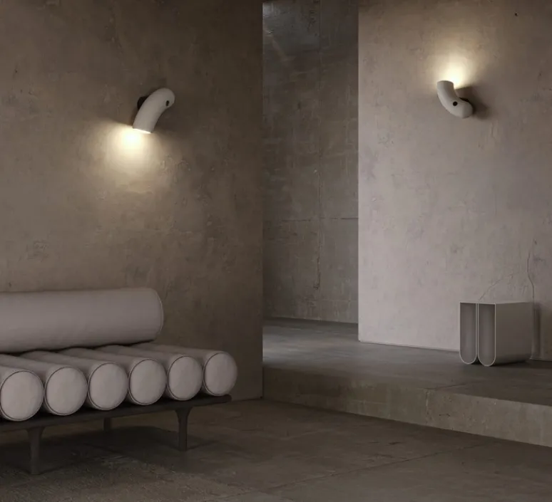 Applique*Darmes Applique murale, Hyphen droite, , Ø16cm, H32cm - porcelaine naturelle