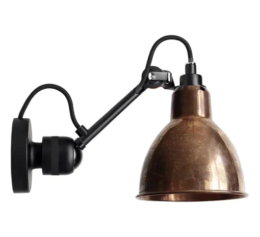Applique murale, Lampe Gras N°304, sans interrupteur, noir, abat-jour rond cuivre brut (intérieur cuivre brut), L14cm, H14cm - DCW éditions Paris