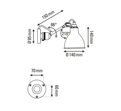 Applique murale, Lampe Gras N°304, sans interrupteur, noir, abat-jour rond cuivre brut (intérieur cuivre brut), L14cm, H14cm - DCW éditions Paris
