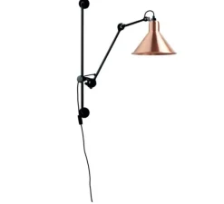 Applique*DCW éditions Paris Applique murale, Lampe Gras 210, , L14cm, H78cm - DCW corps noir, abat-jour conique cuivre brut (intérieur cuivre brut)
