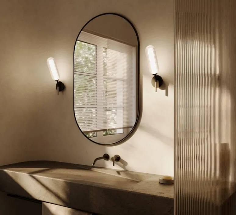 Applique*Aromas del Campo Applique murale, Lari, A1333, , IP44, LED, dim, 2700K, 900 lm, L10cm, H33cm - noir mat, cuir taupe