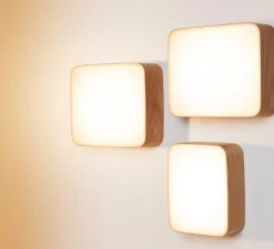 Plafonnier & Spot|Applique*Tunto Applique murale LED ou plafonnier, Cube, S, chêne, 440lm, 3000K, dimmable, L22cm, H16,5cm - blanc, chêne