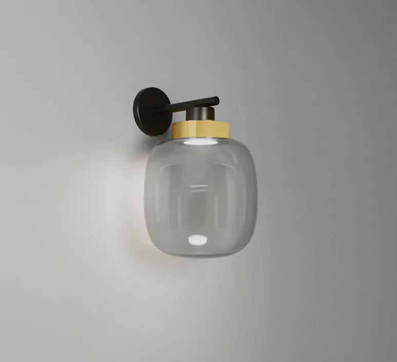 Applique*Tooy Applique murale, Legier 557.42, , IP40, LED, dim, 2700K, 1200 lm, Ø25cm, H38cm - verre fumé, laiton