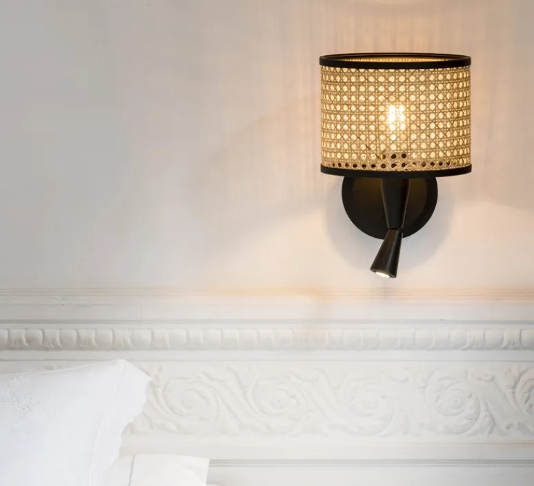 Applique*Faro Applique murale, Mambo, liseuse, noir, rotin, cannage, LED, 3000K, 280lm, Ø21cm, H15,9cm - blanc, rotin, cannage
