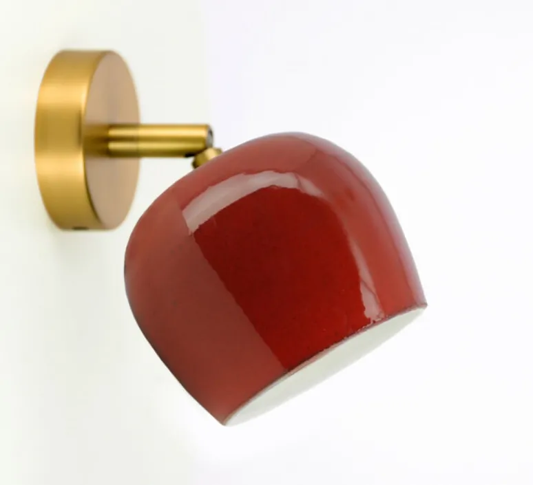 Applique*Nexel Applique murale, Marcel, , Ø12cm, H10cm - abat-jour rouge, bras laiton