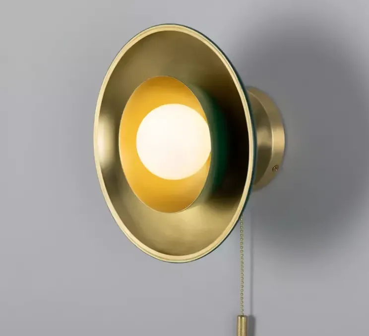 Applique murale, Marrakesh avec chaîne de traction, laiton satiné, vert, Ø25cm, H25cm - Mullan Lighting