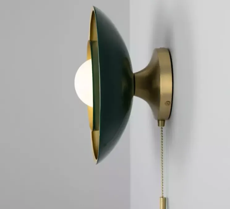 Applique murale, Marrakesh avec chaîne de traction, laiton satiné, vert, Ø25cm, H25cm - Mullan Lighting