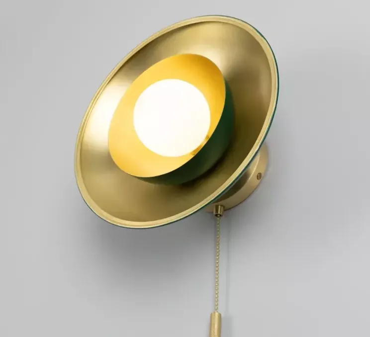 Applique murale, Marrakesh avec chaîne de traction, laiton satiné, vert, Ø25cm, H25cm - Mullan Lighting