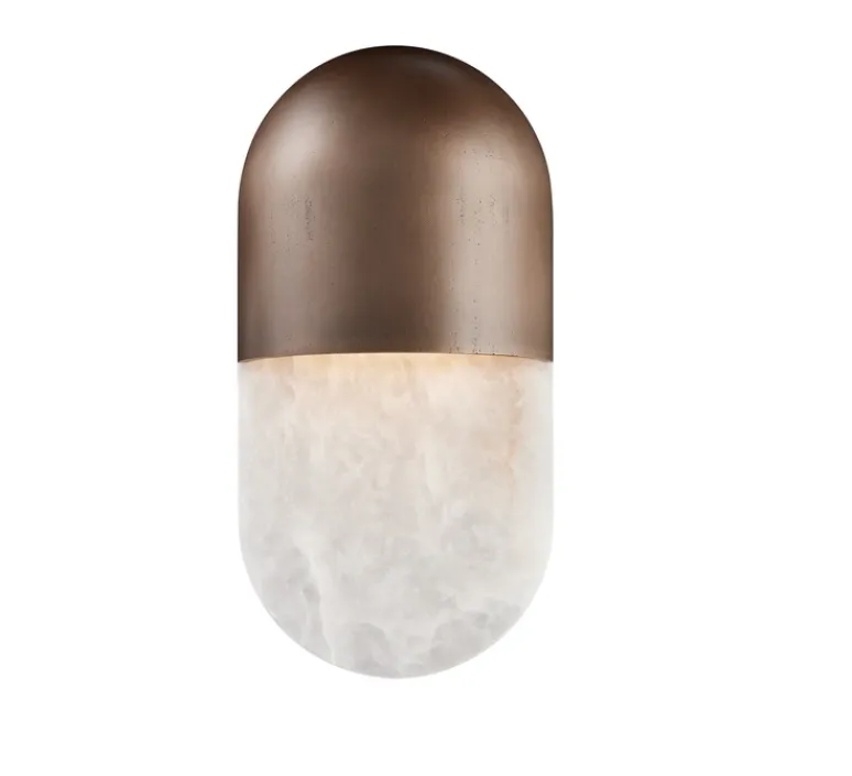 Applique*Entrelacs Applique murale, Martel 300, , IP44, LED, dim, 2700K, 700 lm, L15cm, H30cm - Albâtre veines blanches, Bronze marron foncé patiné