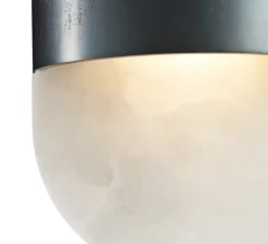 Applique murale, Martel 300, Albâtre veines blanches, Bronze gris foncé patiné, IP44, LED, 2700K, 750 lm, L14cm, H30cm - Entrelacs