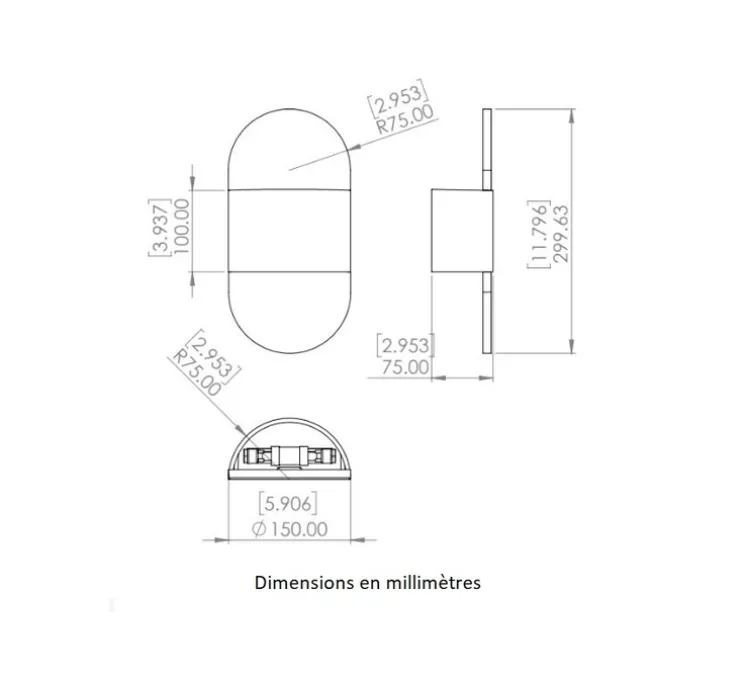 Applique murale, Martel 300, Albâtre veines blanches, Bronze gris foncé patiné, IP44, LED, 2700K, 750 lm, L14cm, H30cm - Entrelacs