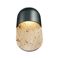 Applique murale, Martel 300, Travertin, Bronze patiné gris foncé, IP44, LED, dim, 2700K, 700 lm, L15cm, H30cm - Entrelacs