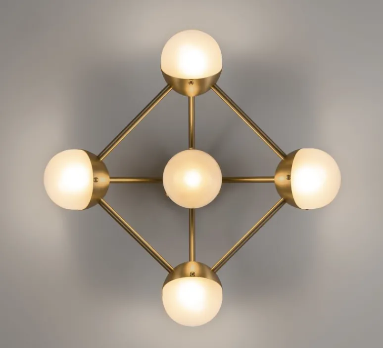 Applique*Schwung Applique murale, Molecule 5, , L58,4cm, H22,4cm - laiton, verre frosted