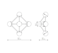 Applique*Schwung Applique murale, Molecule 5, , L58,4cm, H22,4cm - laiton, verre frosted