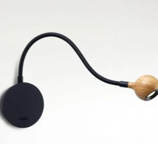 Applique murale, N°8, noir et chêne, Led, 2700k, 150lm,ø11,5 cm - Marset
