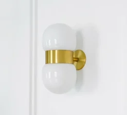 Applique murale, Nuvol double, laiton, verre opalin brillant, L10cm, H23cm - contain