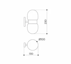 Applique murale, Nuvol double, laiton, verre opalin brillant, L10cm, H23cm - contain