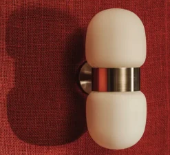 Applique*Contain Applique murale, Nuvol double, nickel brossé, verre opalin mat, L10cm, H23cm - laiton, verre opalin