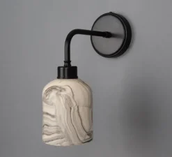 Applique*Mullan Lighting Applique murale, Osier, marbrée, noir mat, Ø12cm, H31cm - marbre, noir