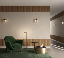 Applique murale, Osman, 560.41 verre blanc et gris fumé, métal noir matt et laiton brossé, L13cm, H23cm - Tooy