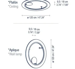Applique|Plafonnier & Spot*Bover Applique murale ou plafonnier, Roda PF/120, , LED, dim, 2700K, 2160 lm, Ø120cm, H9,5-18cm - crème