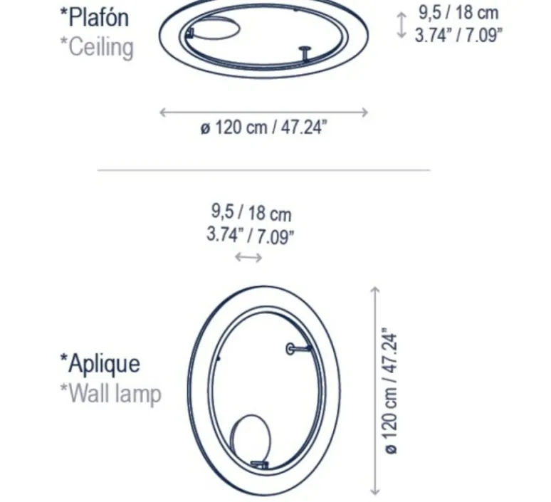 Applique|Plafonnier & Spot*Bover Applique murale ou plafonnier, Roda PF/120, , LED, dim, 2700K, 2160 lm, Ø120cm, H9,5-18cm - crème