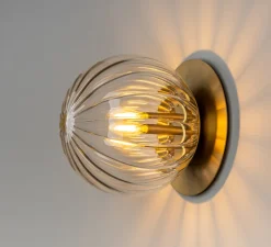 Applique|Plafonnier & Spot*Schwung Applique murale ou plafonnier, Pulsar 200, , Ø20cm, H21,7cm - laiton, verre transparent strié