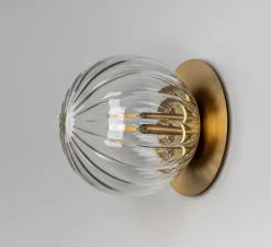 Applique|Plafonnier & Spot*Schwung Applique murale ou plafonnier, Pulsar 200, , Ø20cm, H21,7cm - laiton, verre transparent strié