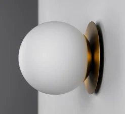 Applique|Plafonnier & Spot*Schwung Applique murale ou plafonnier, Pulsar 200, e, Ø20cm, H21,7cm - laiton, verre opal