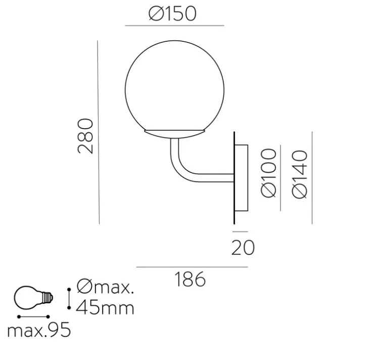 Applique murale, Parma 1, or, IP44, L15cm, H28cm - ACB