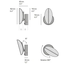 Applique*CVL Applique murale, Pirouette V2, , LED, dim, 2700K, 417 lm, L11cm, H16,2cm - cuivre satiné, graphite satiné