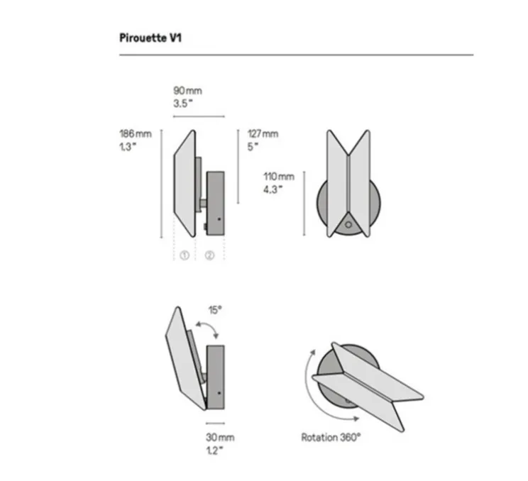 Applique murale, Pirouette V1, laiton satiné, graphite satiné, LED, dim, 2700K, 417 lm, L11cm, H18,6cm - CVL