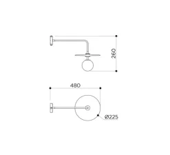 Applique murale, Plat Mini, laiton brossé, disque transparent, globe verre opalin, L22,5cm, P26cm - Contain