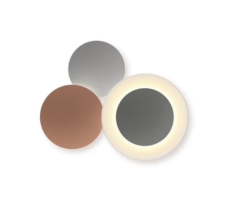 Applique*Vibia Applique murale, Puck wall 5491, marron et gris, LED, dim, DALI, 2700K, 4307 lm, H84cm, L103cm, P11cm - gris et marron