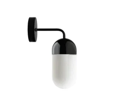 Applique*Zangra Applique murale, Pure Porcelaine, Glass 009, , opalin, Ø10cm, H29cm, P19cm - noir